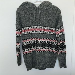 Winter Style Knit Sweater with Sherpa Lined Hood Small